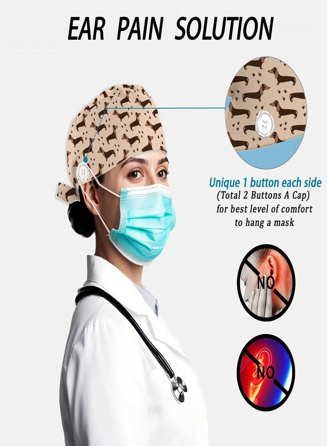 IGPPDO Cute Dachshund Unisex Scrub Cap with Sweatband - Adjustable Tie Back Surgical Hat for Men and Women, 2 Pcs Working Nurse Cap - Image 5